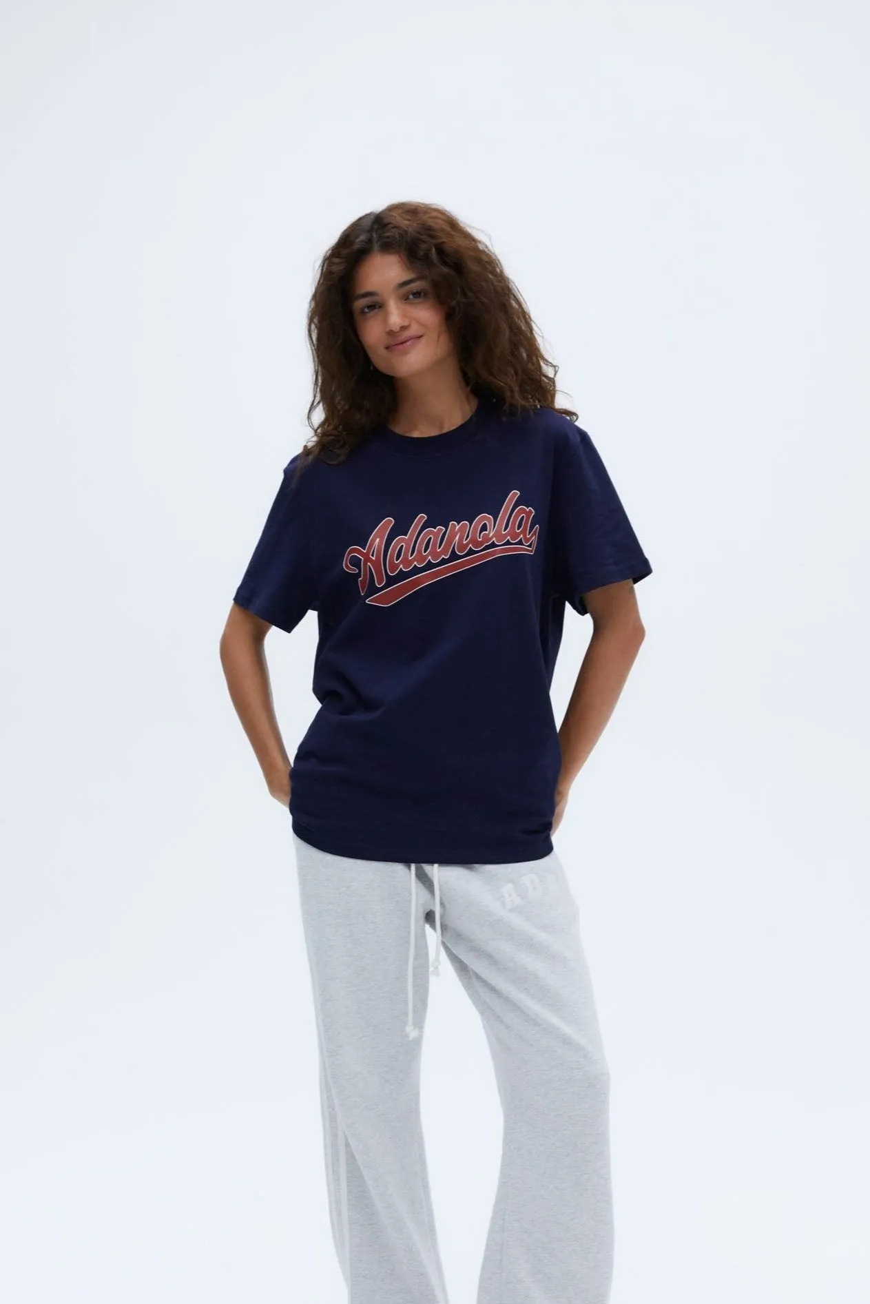 Script Short Sleeve Oversized T-shirt - Navy Blue/Vintage Red sold by Adanola product image thumbnail 5