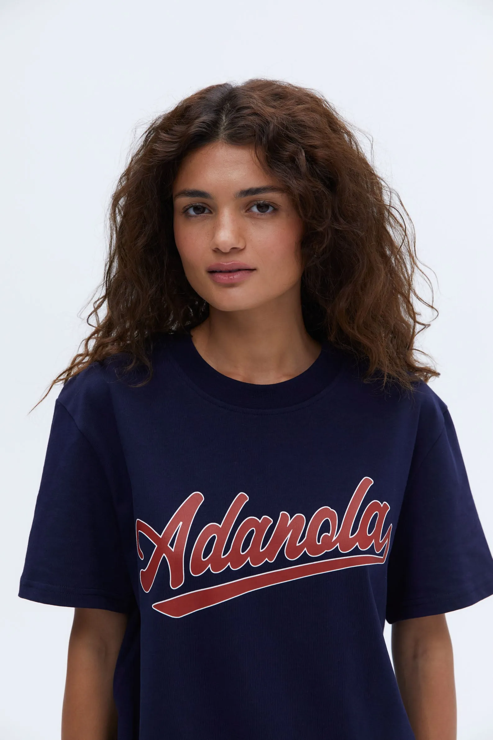 Script Short Sleeve Oversized T-shirt - Navy Blue/Vintage Red sold by Adanola product image thumbnail 2