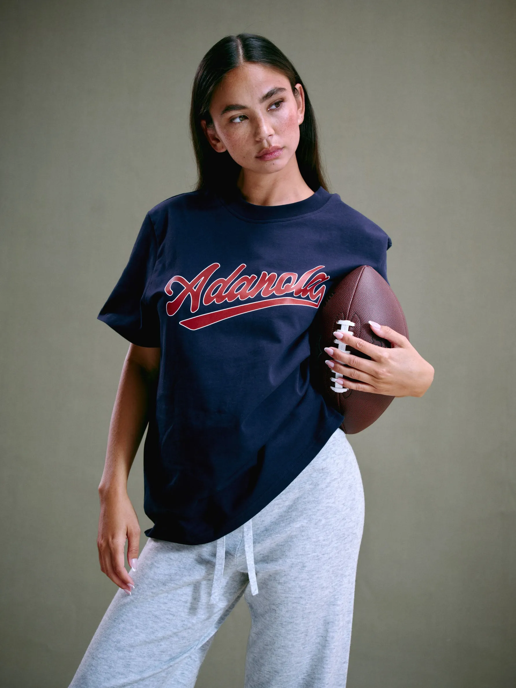 Script Short Sleeve Oversized T-shirt - Navy Blue/Vintage Red sold by Adanola