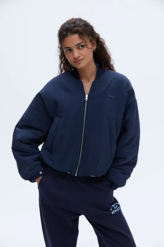 Reversible Bomber Jacket - Powder Blue/Navy Blue sold by Adanola