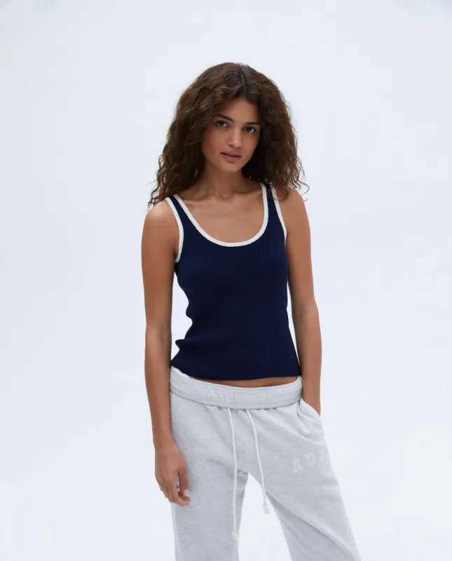 Rib Knit Vest Top - Navy Blue/Cream sold by Adanola