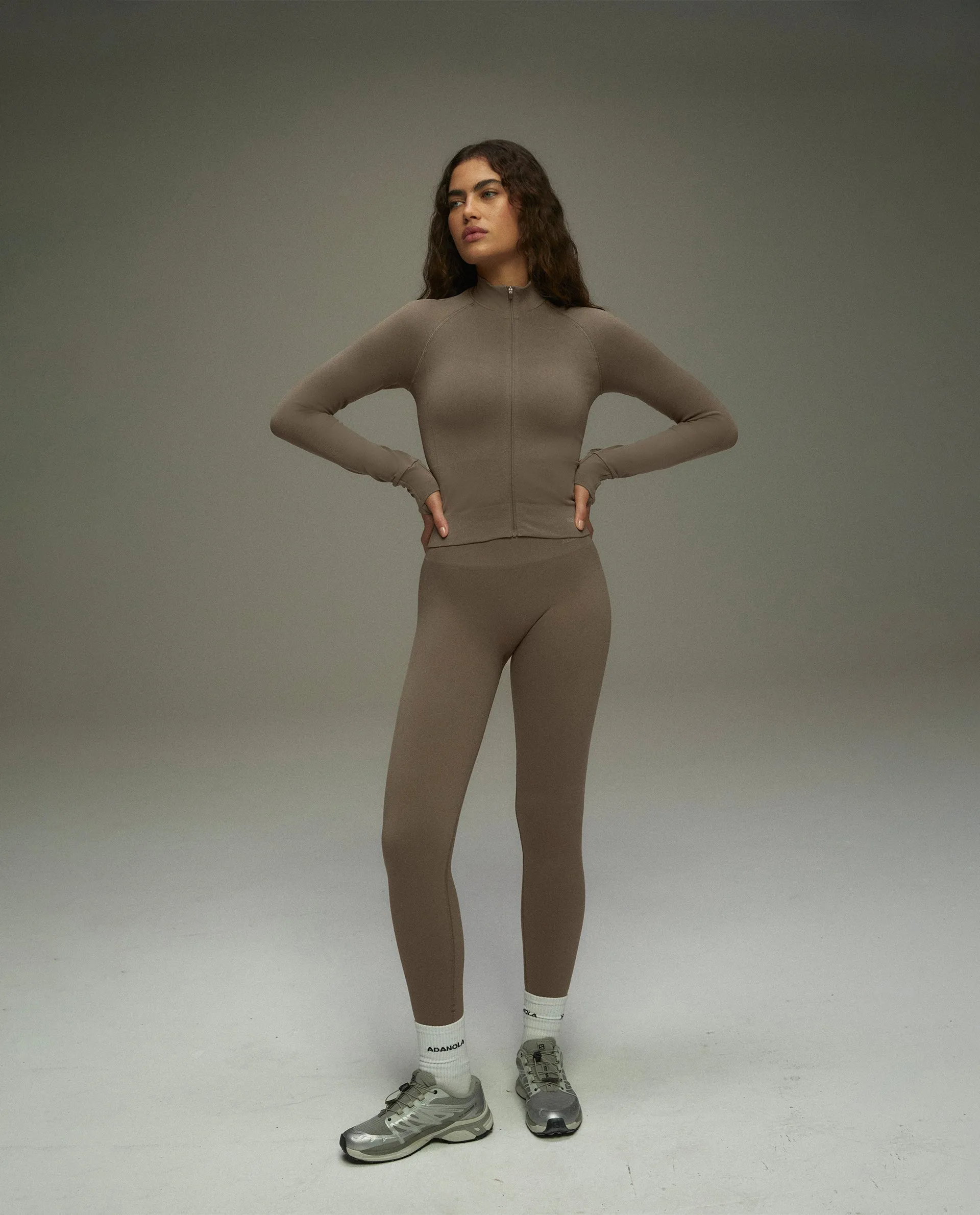 Seamless Long Sleeve Full Zip Top - Cocoa Brown sold by Adanola product image thumbnail 4