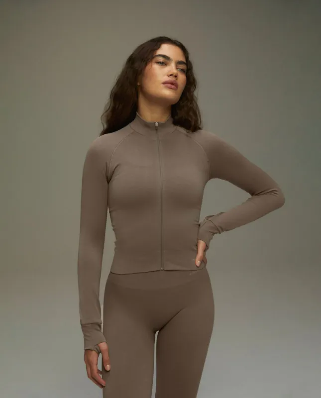 Seamless Long Sleeve Full Zip Top - Cocoa Brown sold by Adanola
