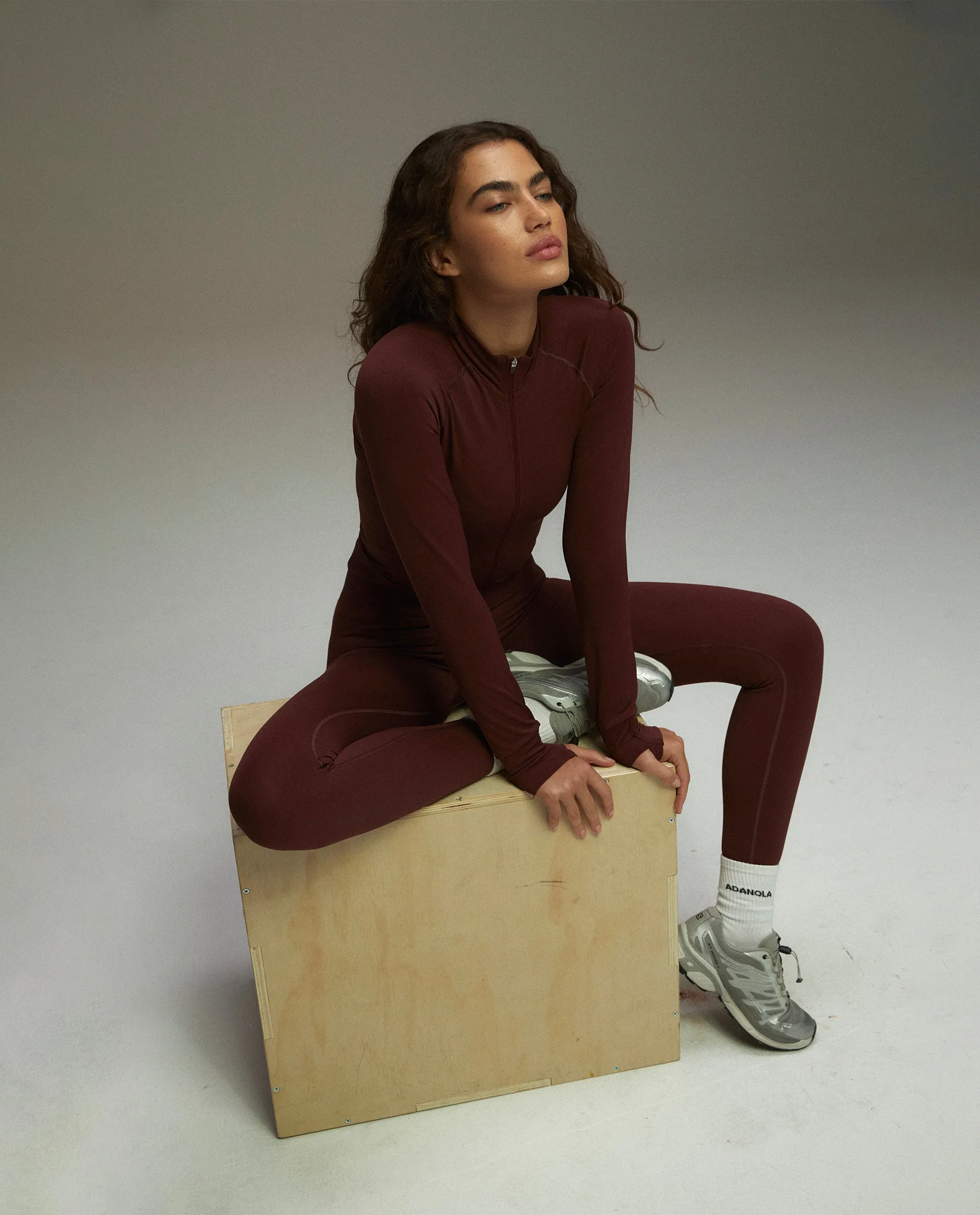 Seamless Long Sleeve Full Zip Top - Burgundy sold by Adanola product image thumbnail 4