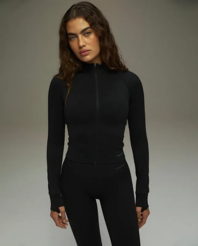 Seamless Long Sleeve Full Zip Top - Black sold by Adanola