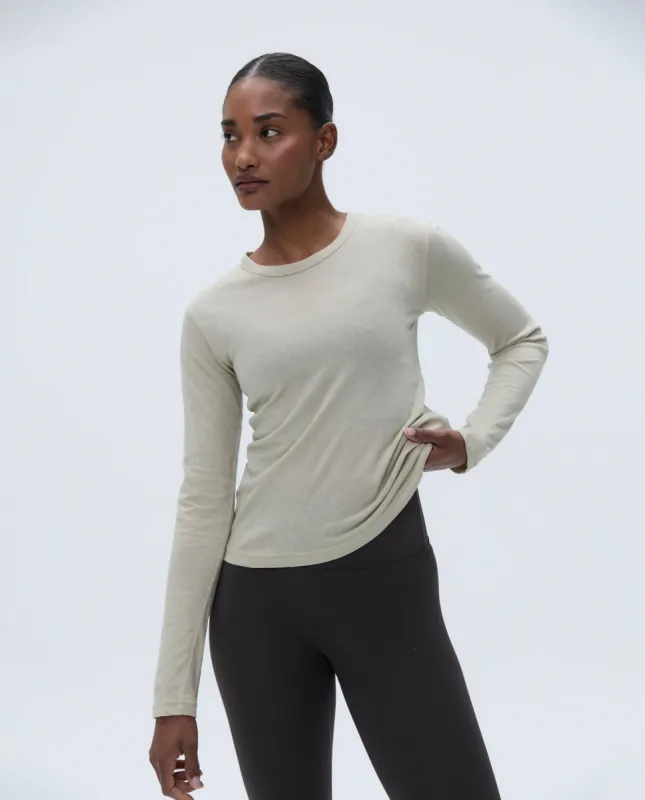 Sheer Long Sleeve Scoop Top - Sand sold by Adanola