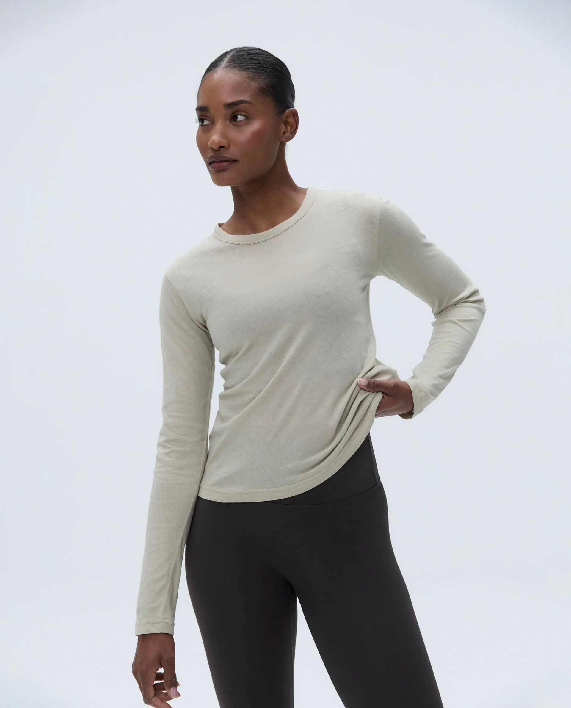 Sheer Long Sleeve Scoop Top - Sand sold by Adanola