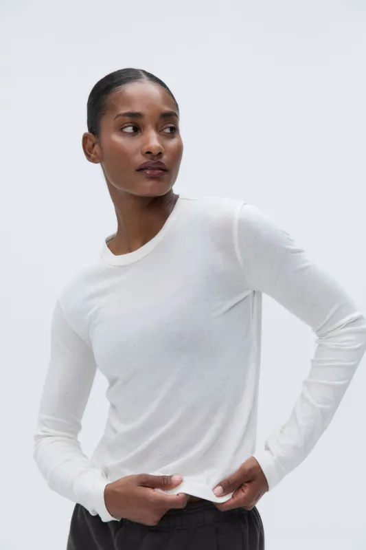 Sheer Long Sleeve Scoop Top - Marshmallow White sold by Adanola