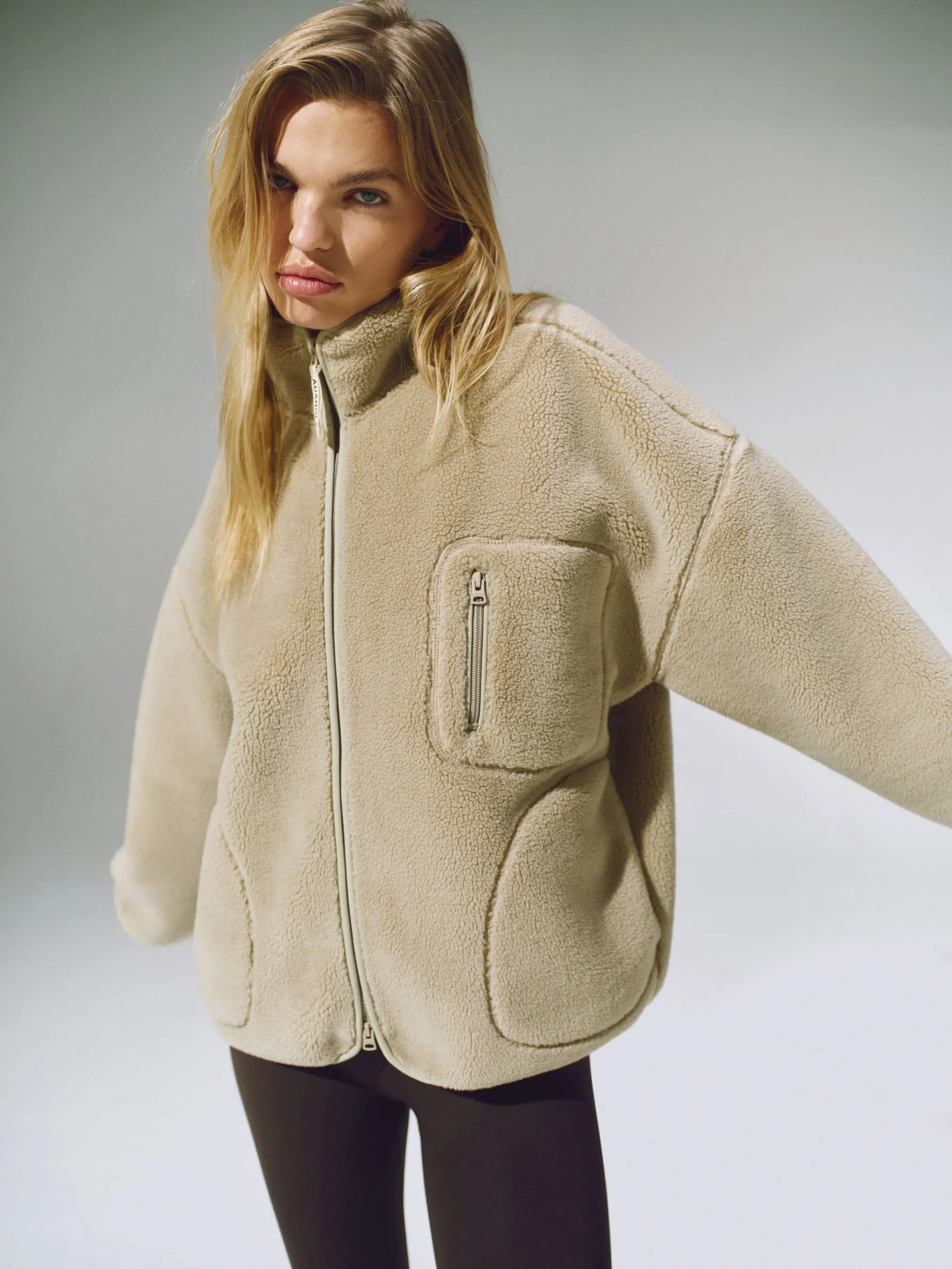 Oversized Pocket Zip Through Fleece - Sand | Parallel