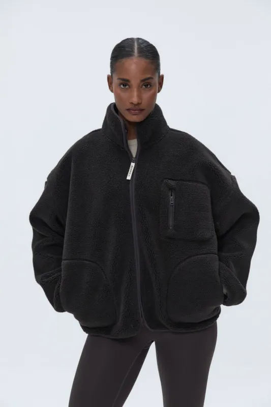 Oversized Pocket Zip Through Fleece - Coffee Bean sold by Adanola