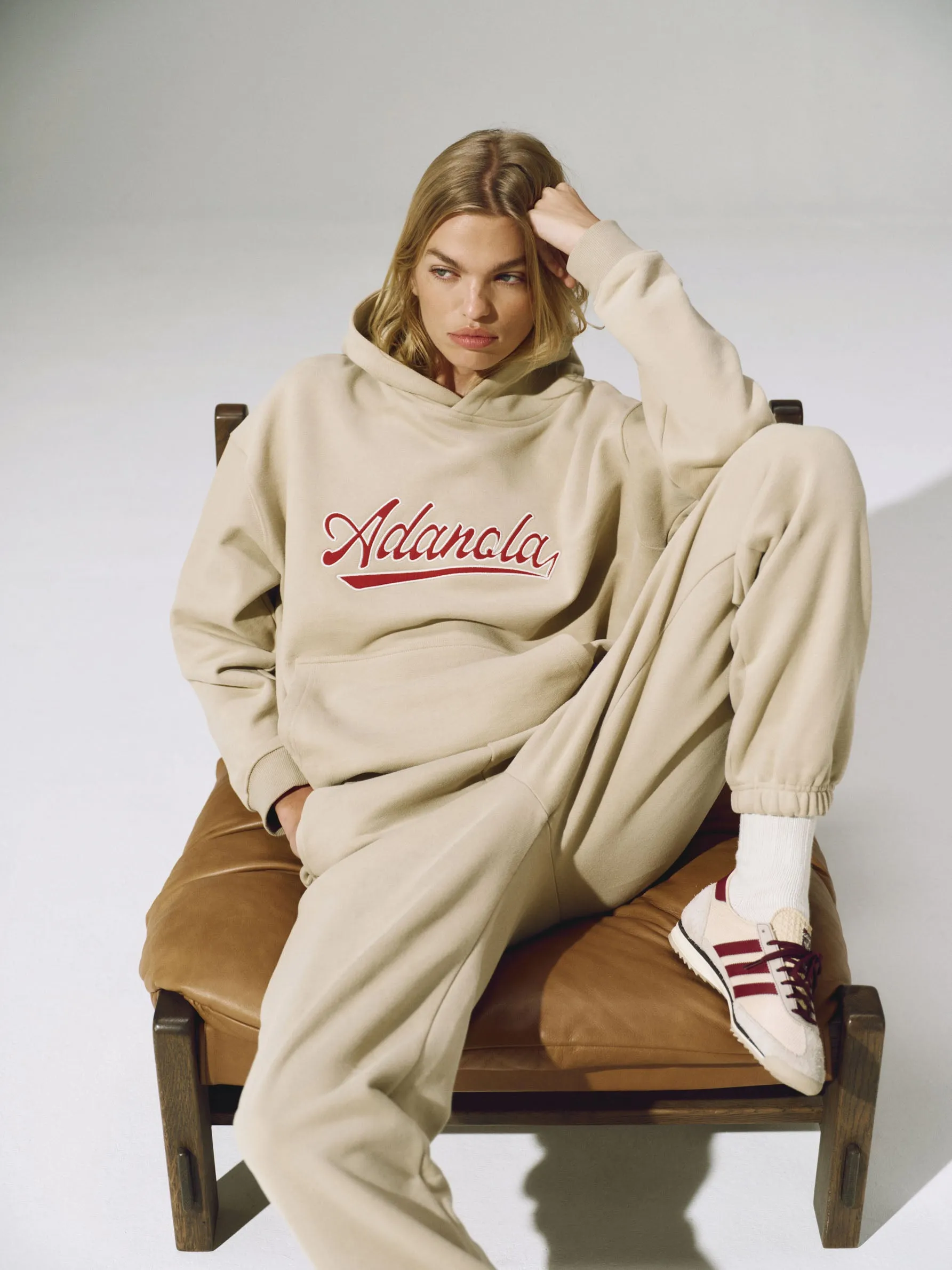 Script Oversized Hoodie - Sand/Vintage Red sold by Adanola