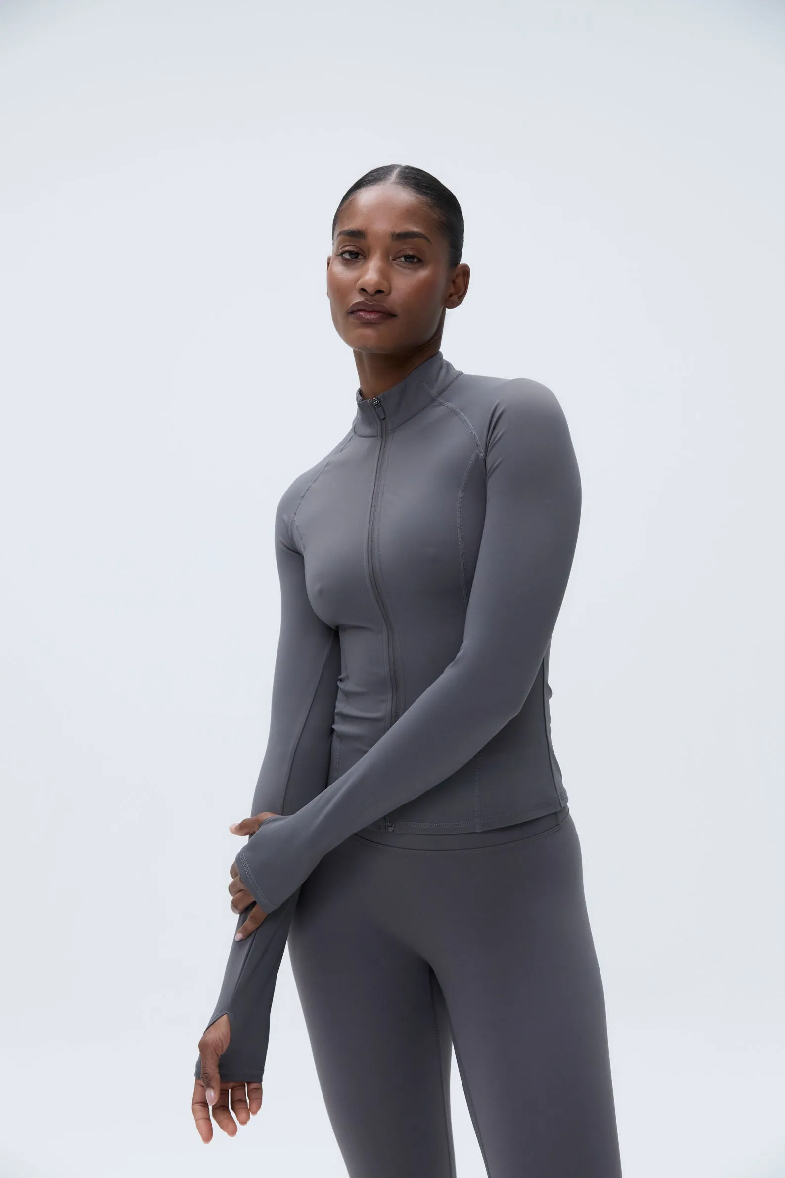 Ultimate Long Sleeve Zip Up Top - Dark Grey sold by Adanola