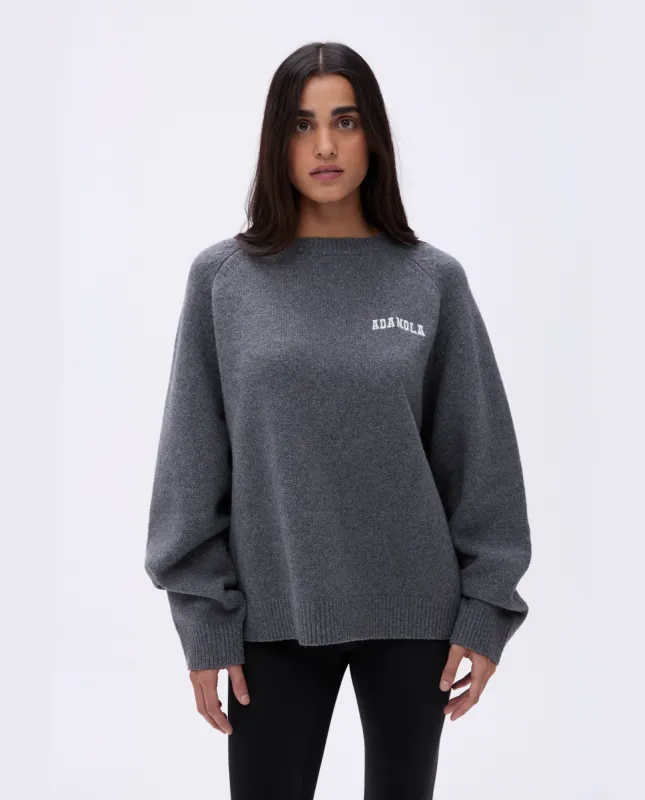 Varsity Oversized Knit Sweatshirt - Dark Grey/Cream sold by Adanola
