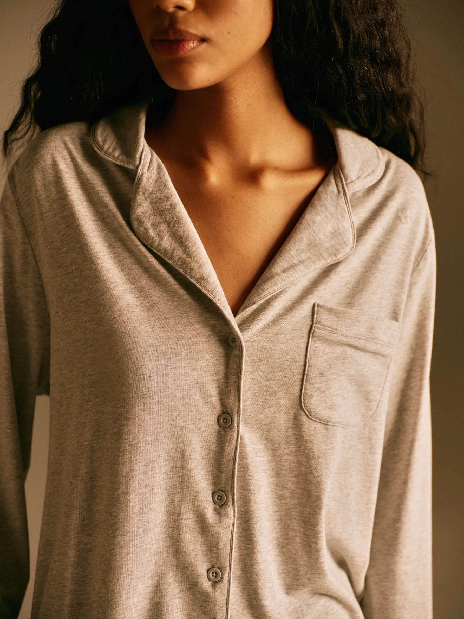 Modal Pyjama Shirt - Light Grey Melange sold by Adanola product image thumbnail 2