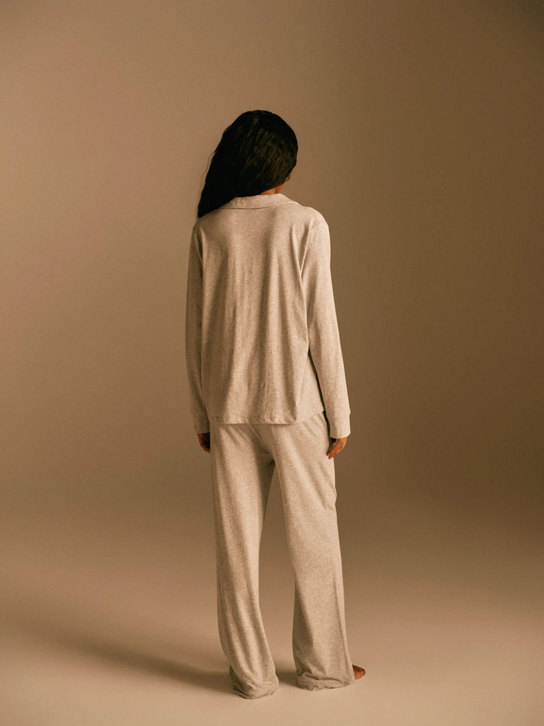 Modal Pyjama Shirt - Light Grey Melange sold by Adanola product image thumbnail 3