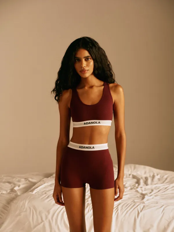 Branded Ribbed Boxer - Burgundy sold by Adanola