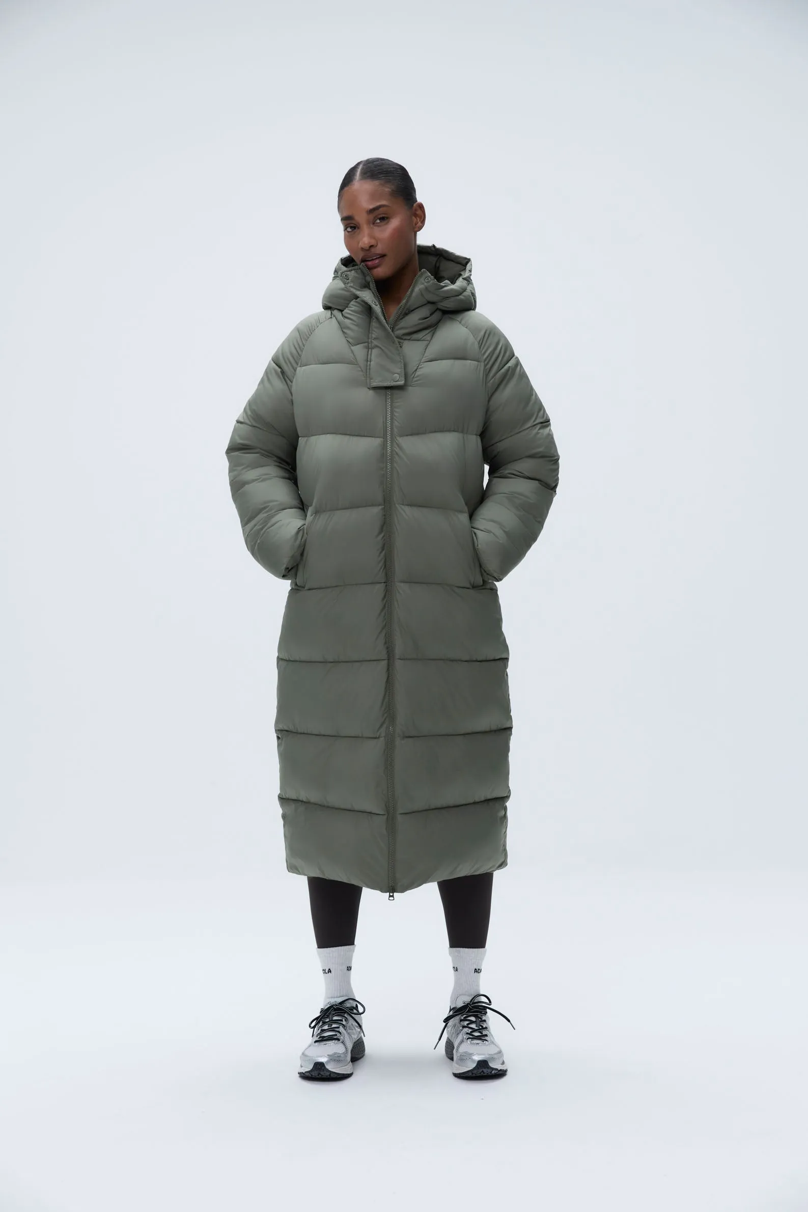 Longline Puffer Jacket - Olive Green sold by Adanola