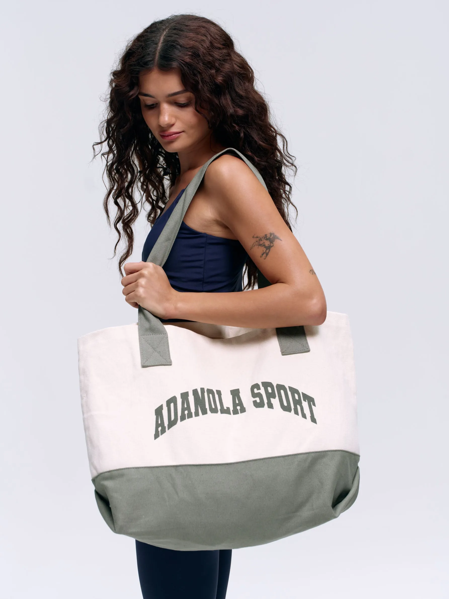 Adanola Sport Branded Tote - Cream/Olive sold by Adanola