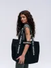 Branded Strap Tote Bag - Black/Cream sold by Adanola