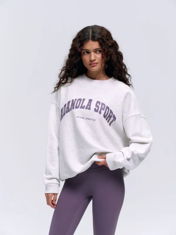 Adanola Sport Oversized Sweatshirt - Light Grey Melange/Violet Purple sold by Adanola