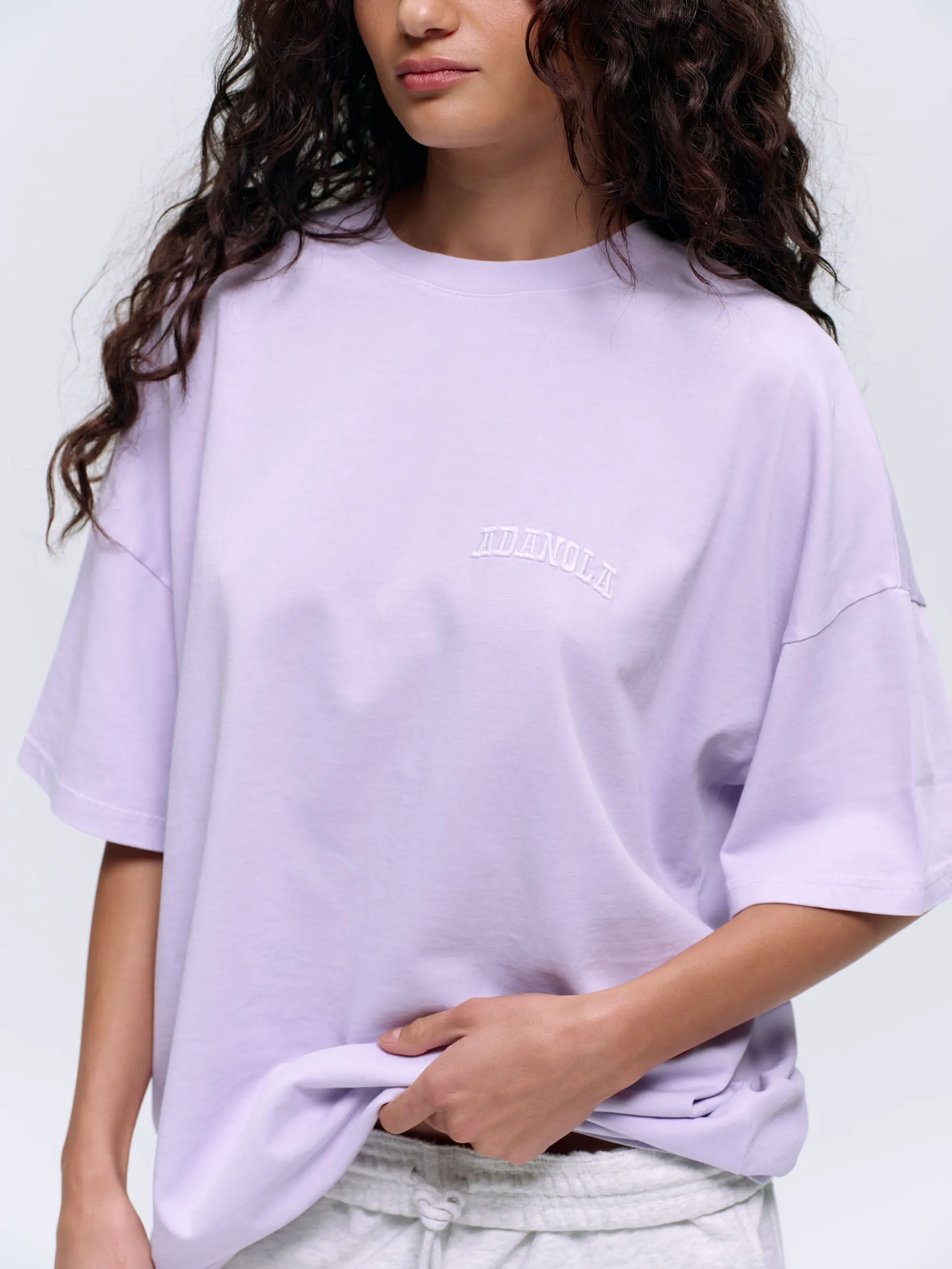 Varsity Washed Short Sleeve Drop Shoulder T-shirt - Lilac Purple sold by Adanola product image thumbnail 2