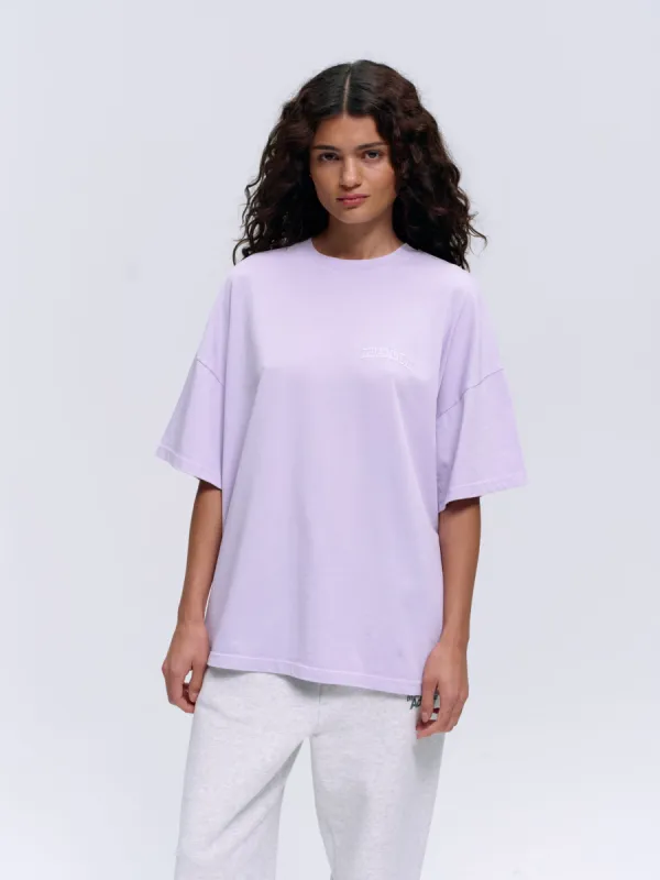 Varsity Washed Short Sleeve Drop Shoulder T-shirt - Lilac Purple sold by Adanola