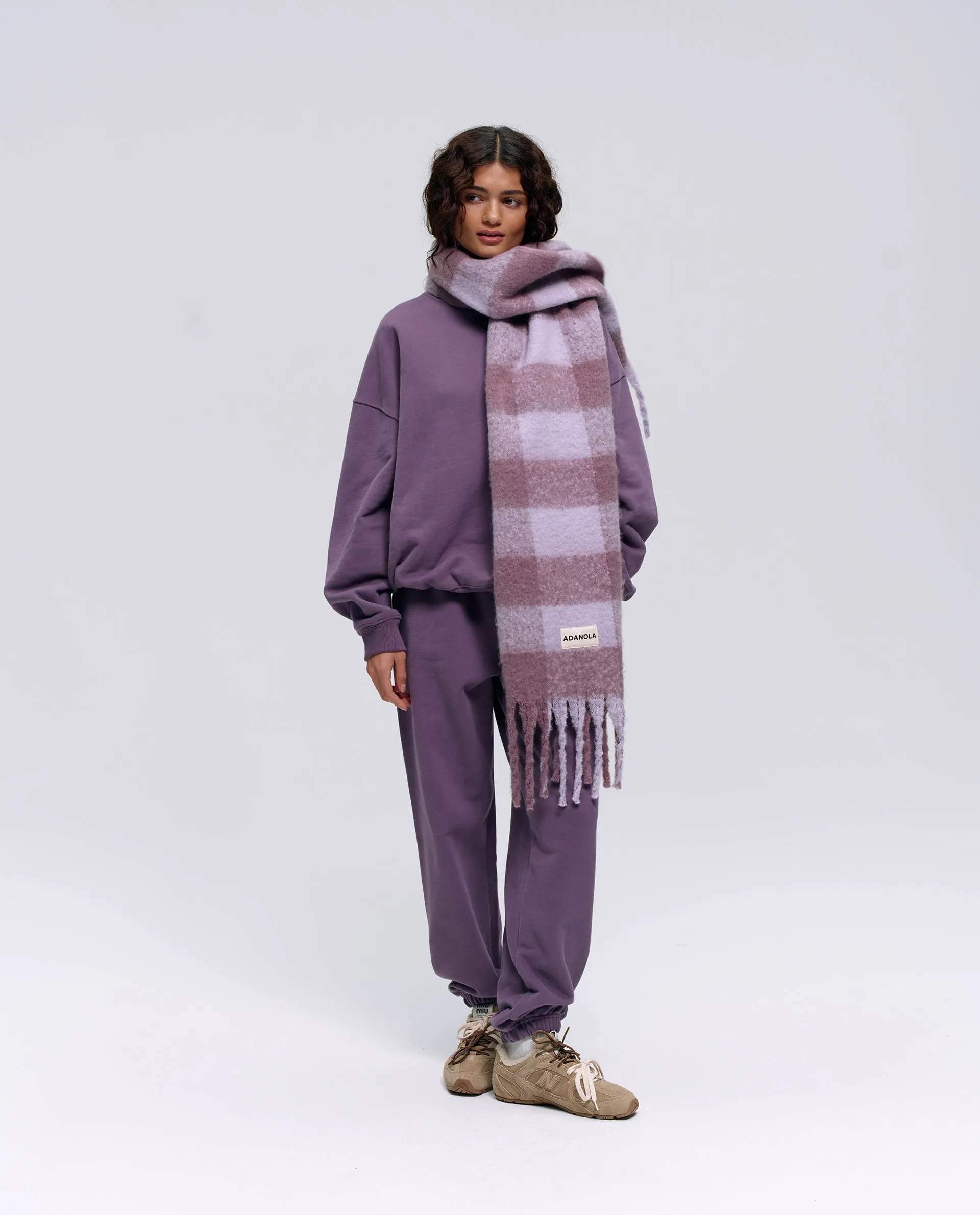 Brushed Check Branded Scarf - Purple sold by Adanola product image thumbnail 3