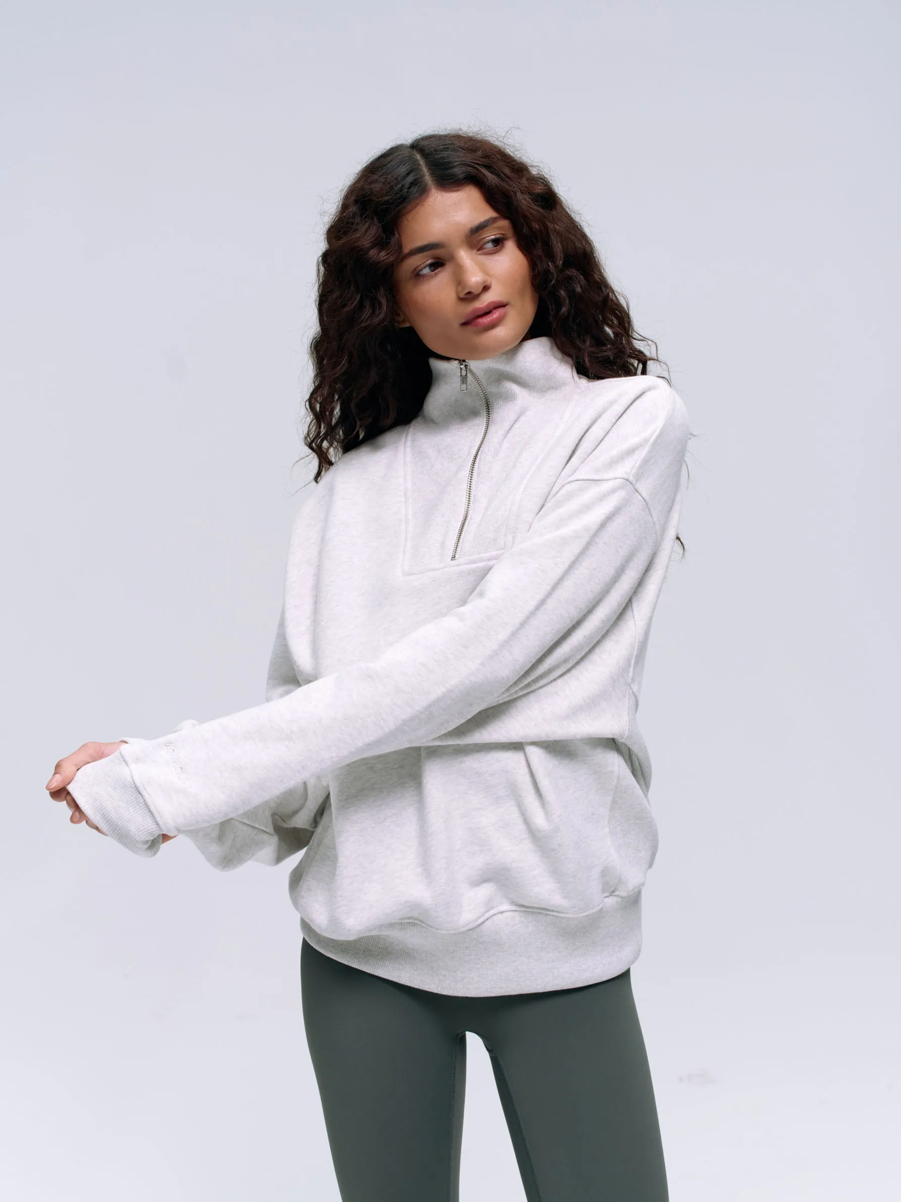 Relaxed Funnel Neck Zip Sweatshirt - Light Grey Melange sold by Adanola product image thumbnail 5