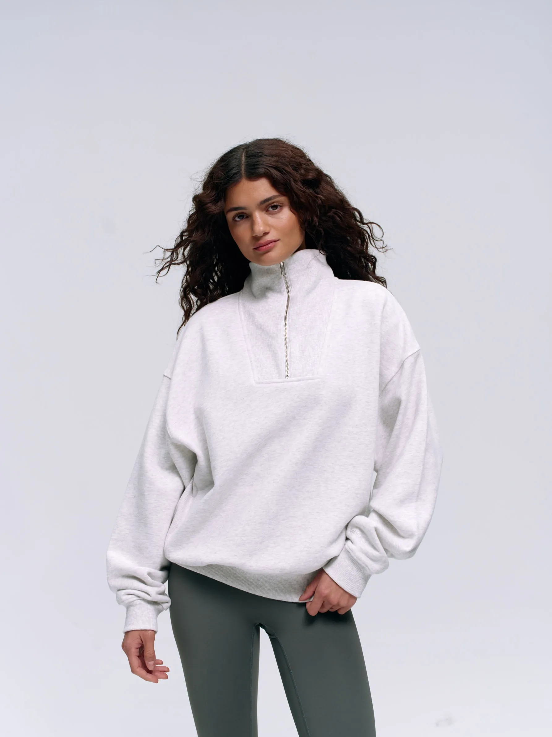 Relaxed Funnel Neck Zip Sweatshirt - Light Grey Melange sold by Adanola