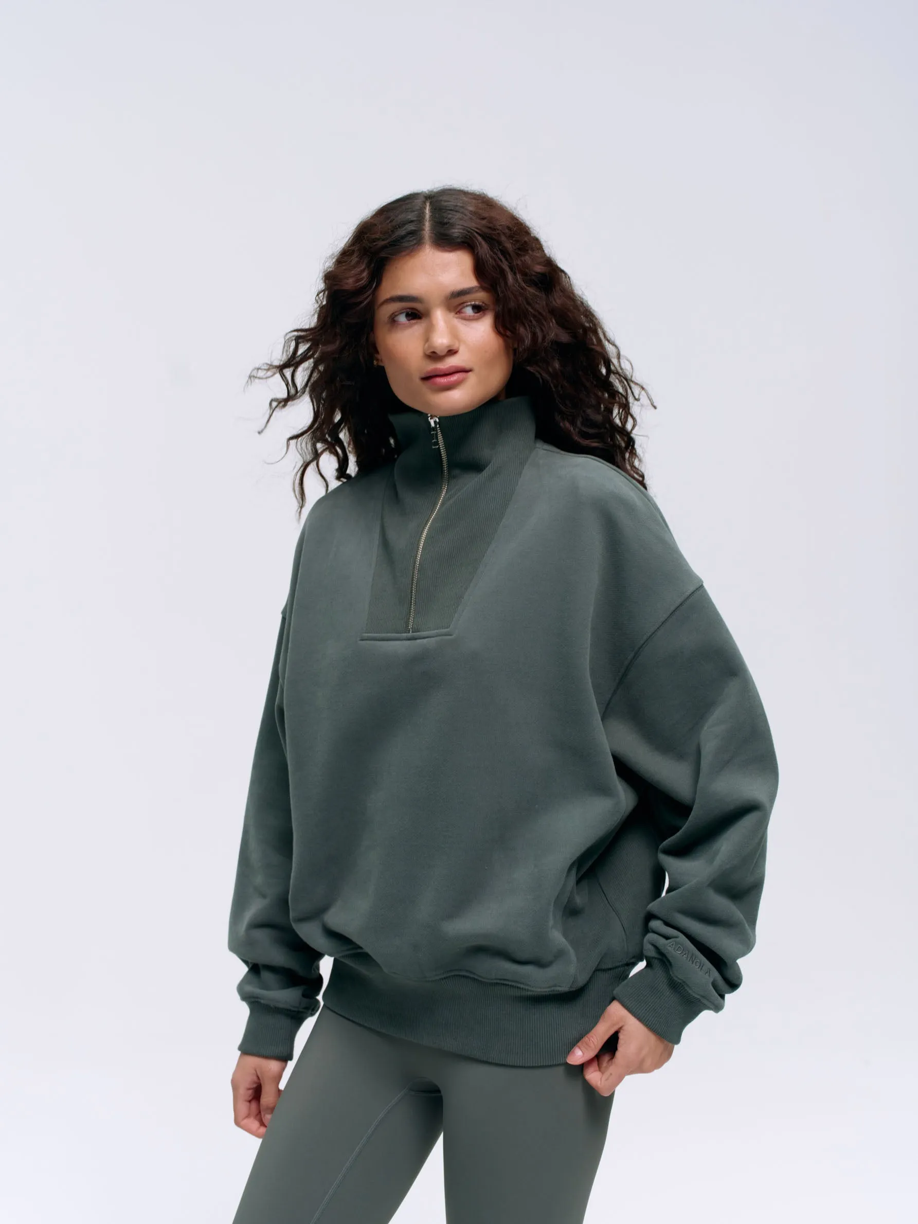Relaxed Funnel Neck Zip Sweatshirt - Sea Green sold by Adanola product image thumbnail 4