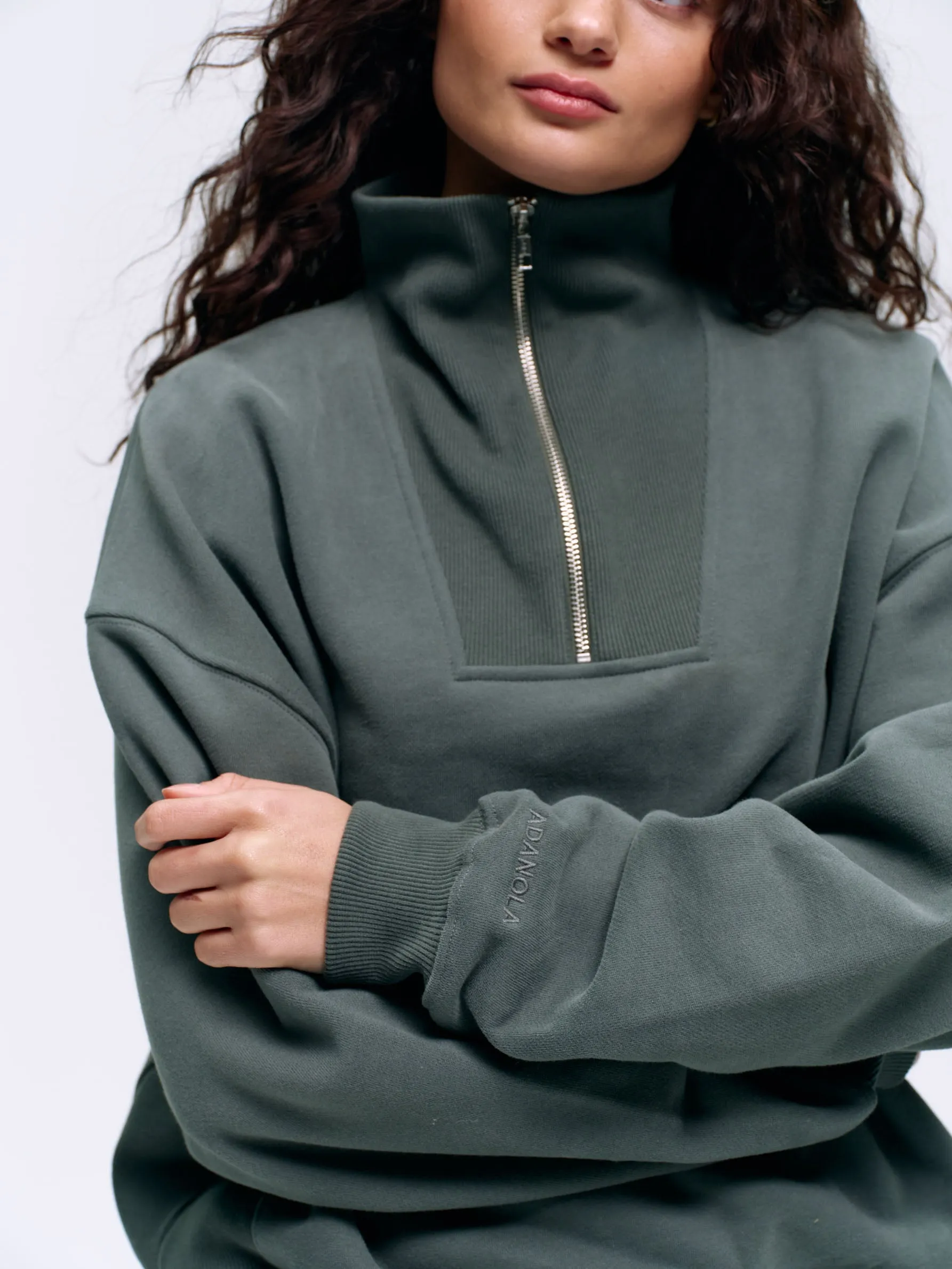 Relaxed Funnel Neck Zip Sweatshirt - Sea Green sold by Adanola product image thumbnail 2