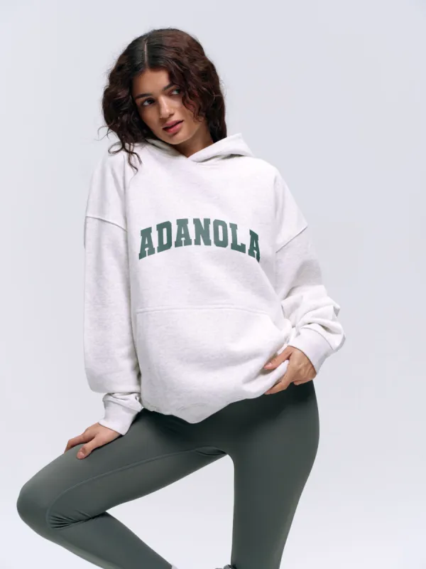 Varsity Oversized Hoodie - Light Grey Melange/Sea Green sold by Adanola