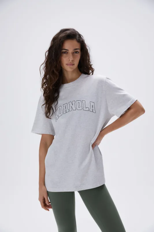 Varsity Stitch Oversized Short Sleeve T-shirt - Light Grey Melange/Black sold by Adanola