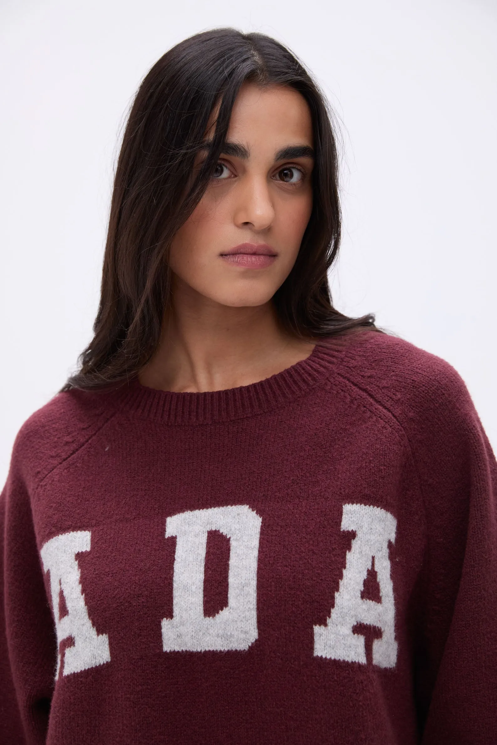 ADA Oversized Knit Sweatshirt - Burgundy/Light Grey Melange sold by Adanola product image thumbnail 2