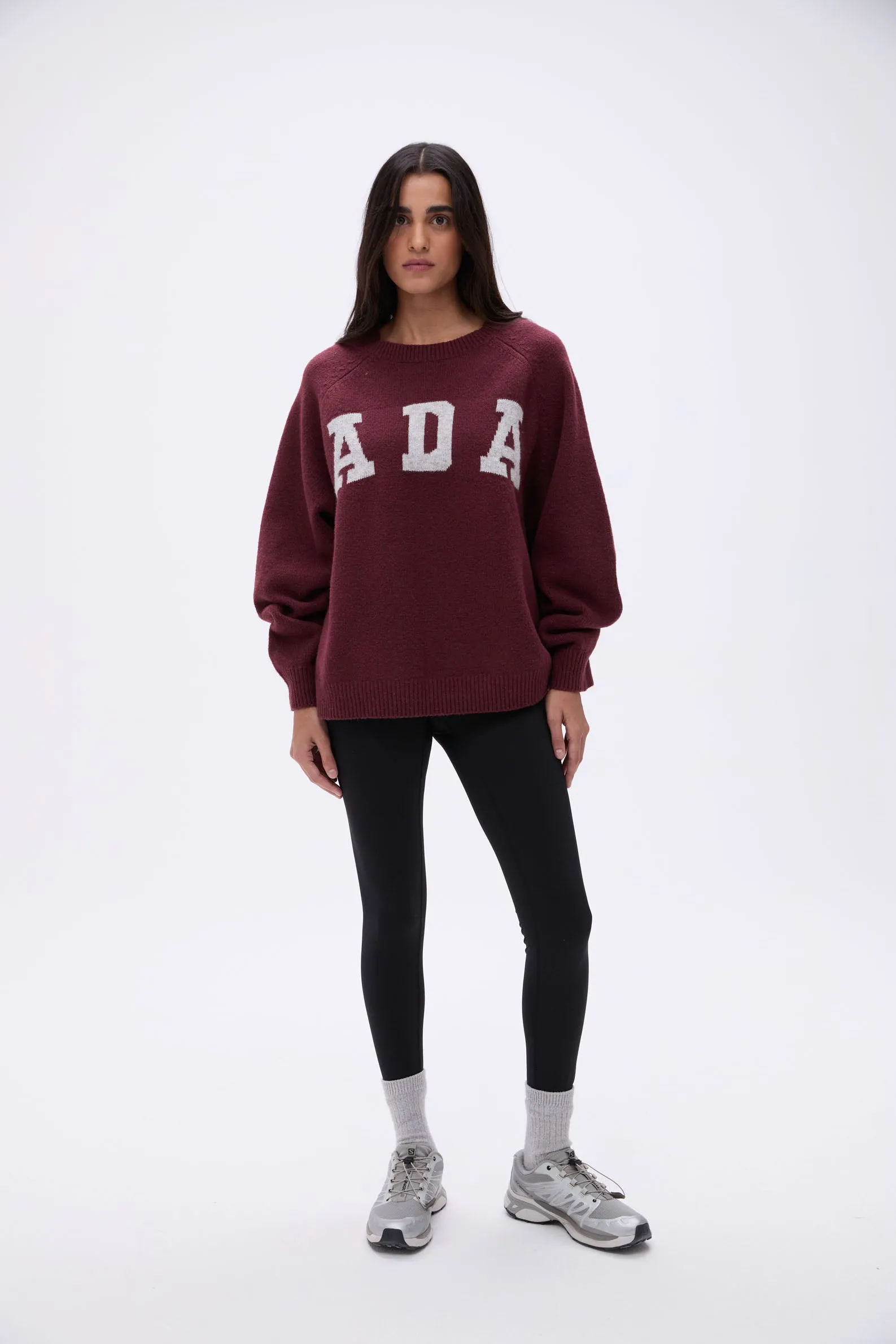 ADA Oversized Knit Sweatshirt - Burgundy/Light Grey Melange sold by Adanola product image thumbnail 4