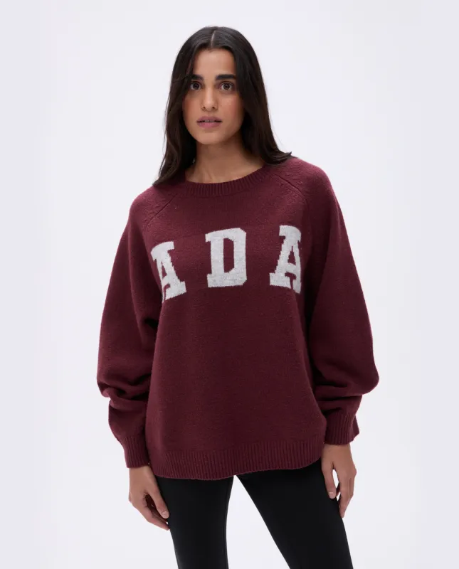 ADA Oversized Knit Sweatshirt - Burgundy/Light Grey Melange sold by Adanola