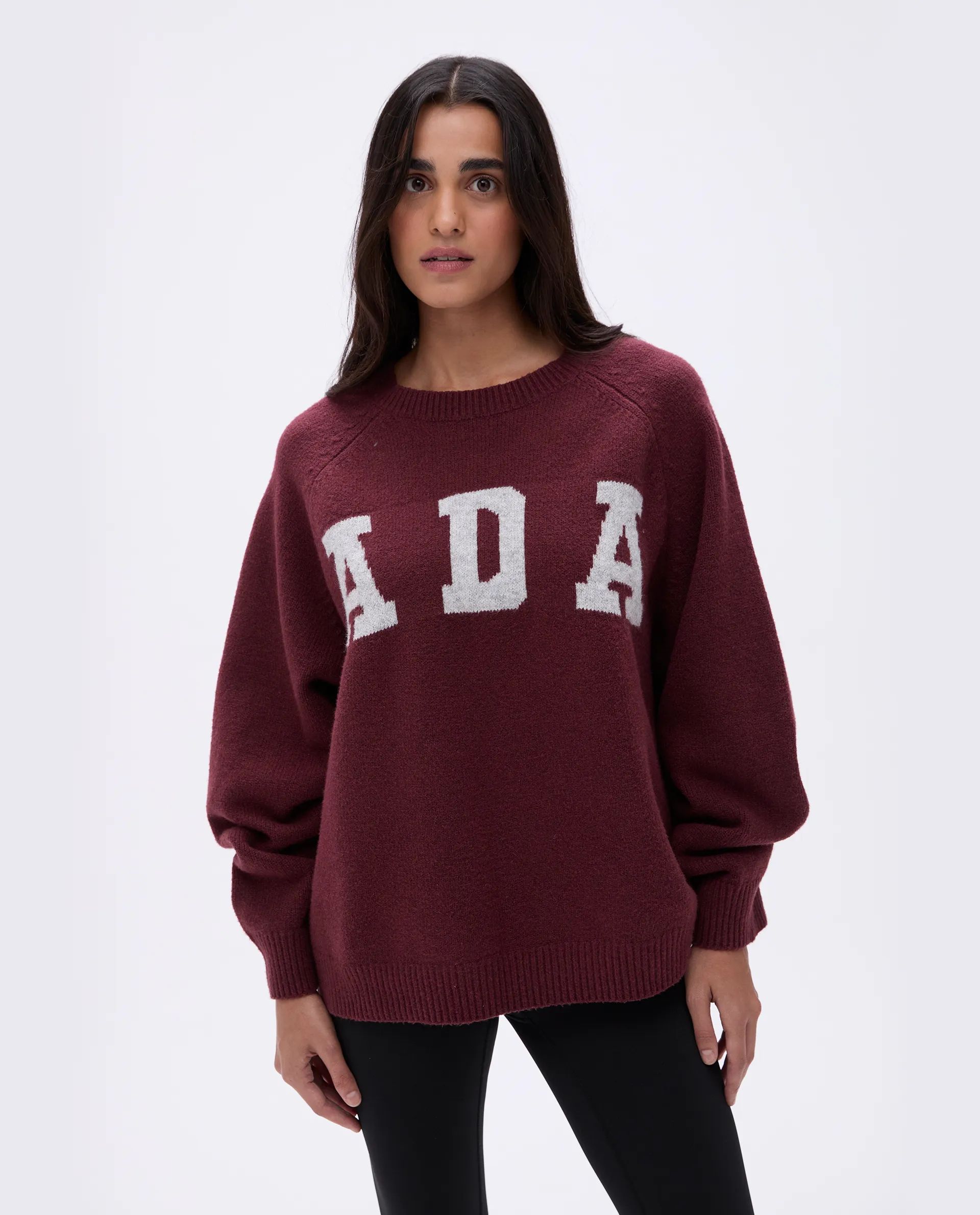 ADA Oversized Knit Sweatshirt - Burgundy/Light Grey Melange sold by Adanola