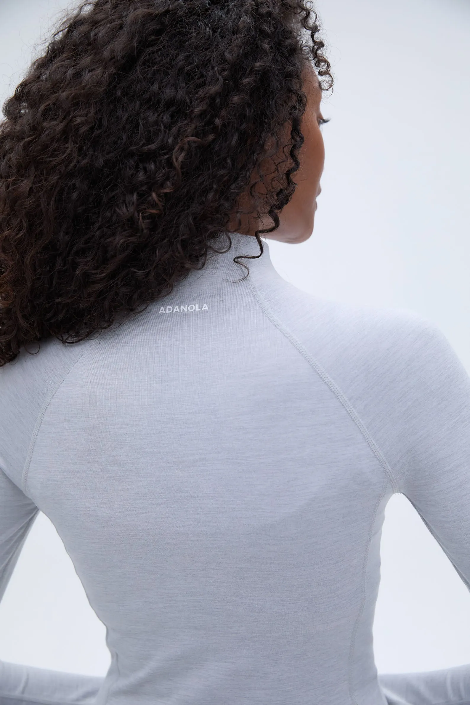 Brushed Long Sleeve Mock Neck Zip Up Top - Light Grey Melange sold by Adanola product image thumbnail 2