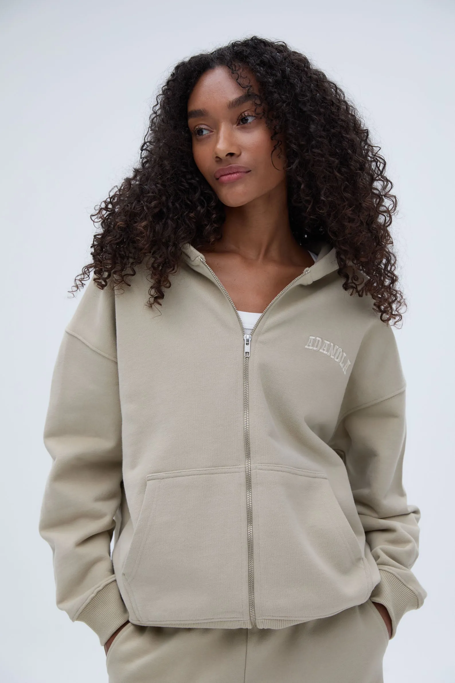 Varsity Oversized Full Zip Hoodie - Sand | Parallel