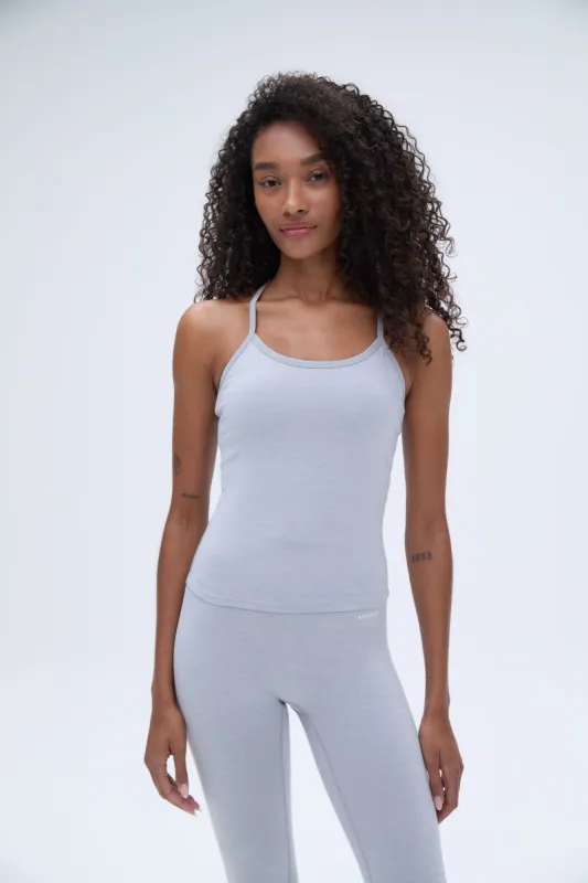 Brushed Strappy Longline Top - Light Grey Melange sold by Adanola