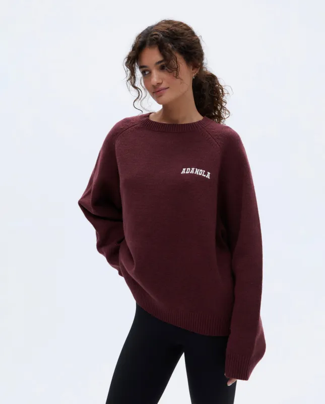 Varsity Oversized Knit Sweatshirt - Burgundy/Cream sold by Adanola
