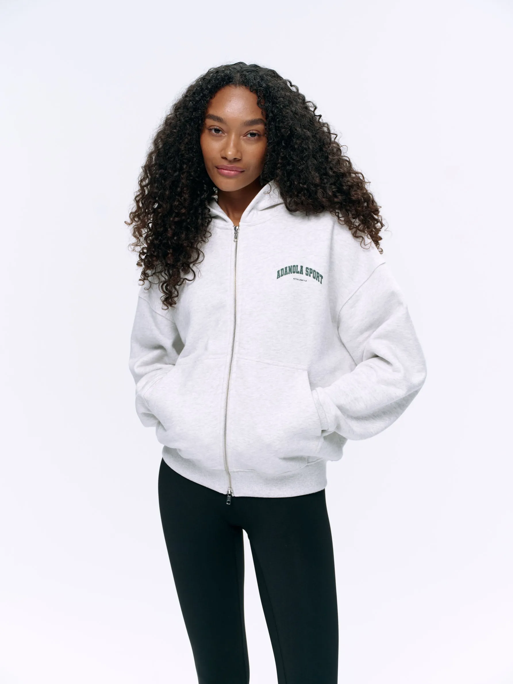 AS Double Zip Relaxed Hoodie - Light Grey Melange/Sea Green sold by Adanola product image thumbnail 4