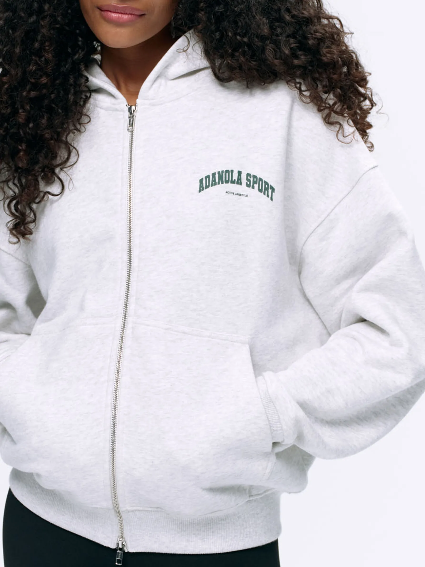 AS Double Zip Relaxed Hoodie - Light Grey Melange/Sea Green sold by Adanola product image thumbnail 3