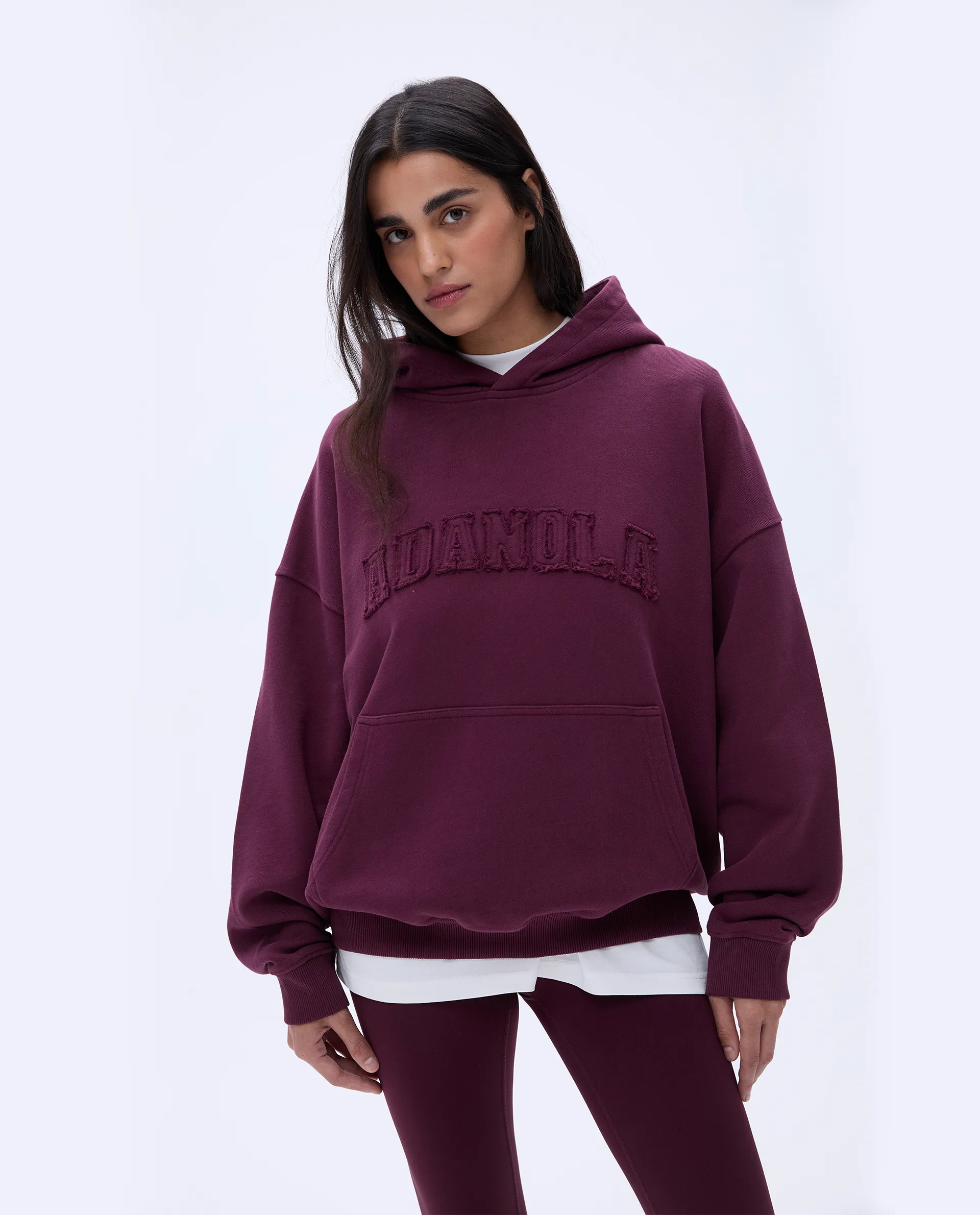 Distressed Varsity Oversized Hoodie- Dark Cherry sold by Adanola