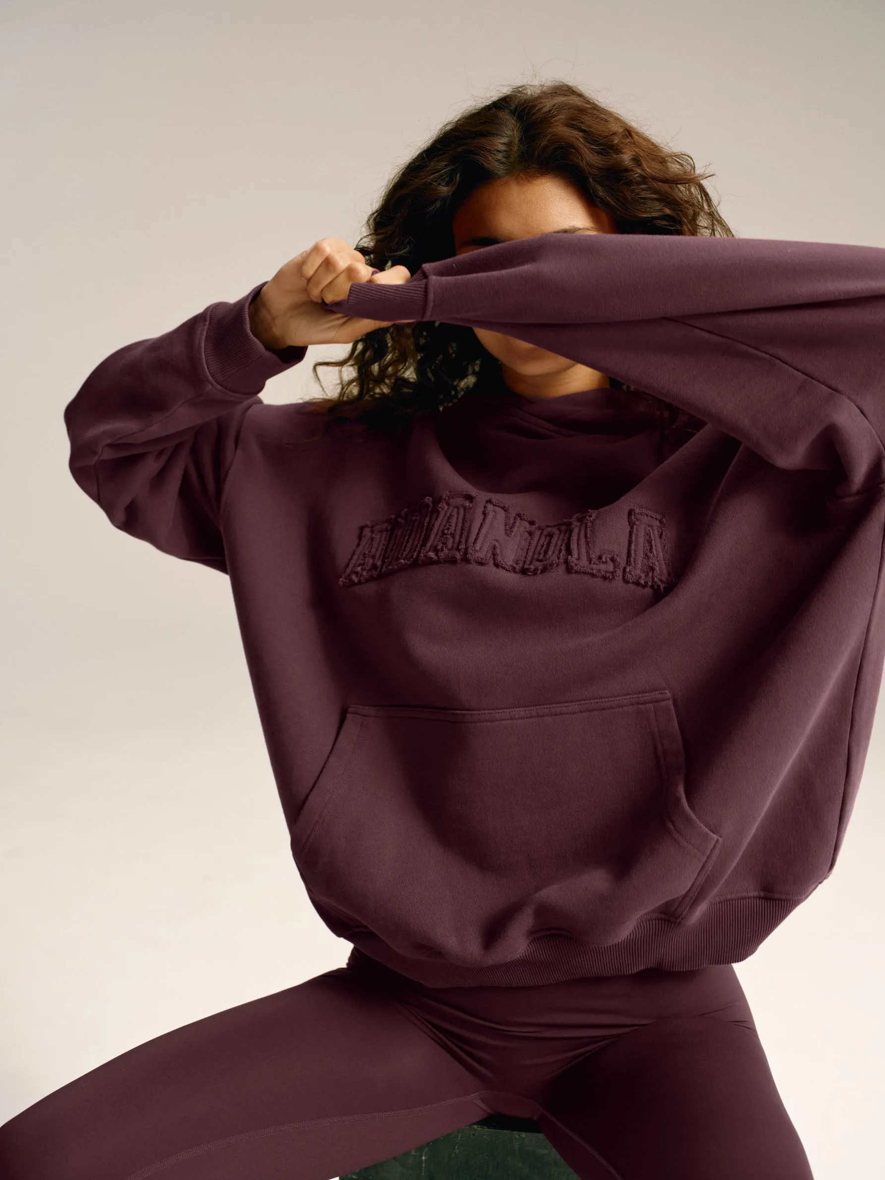 Distressed Varsity Oversized Hoodie- Dark Cherry sold by Adanola product image thumbnail 5