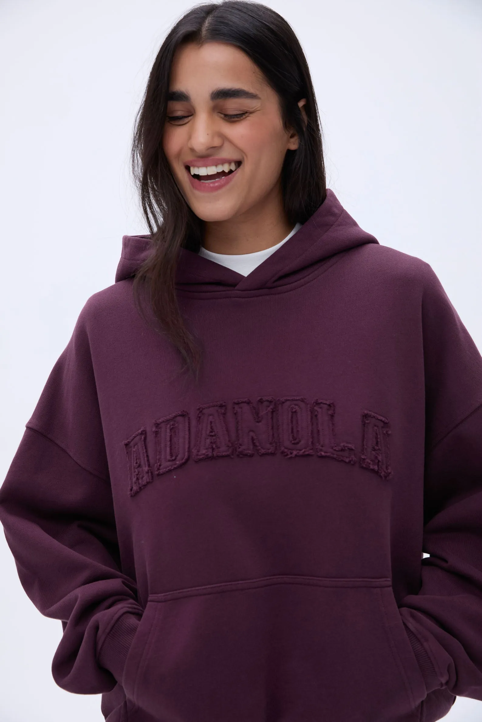 Distressed Varsity Oversized Hoodie- Dark Cherry sold by Adanola product image thumbnail 3