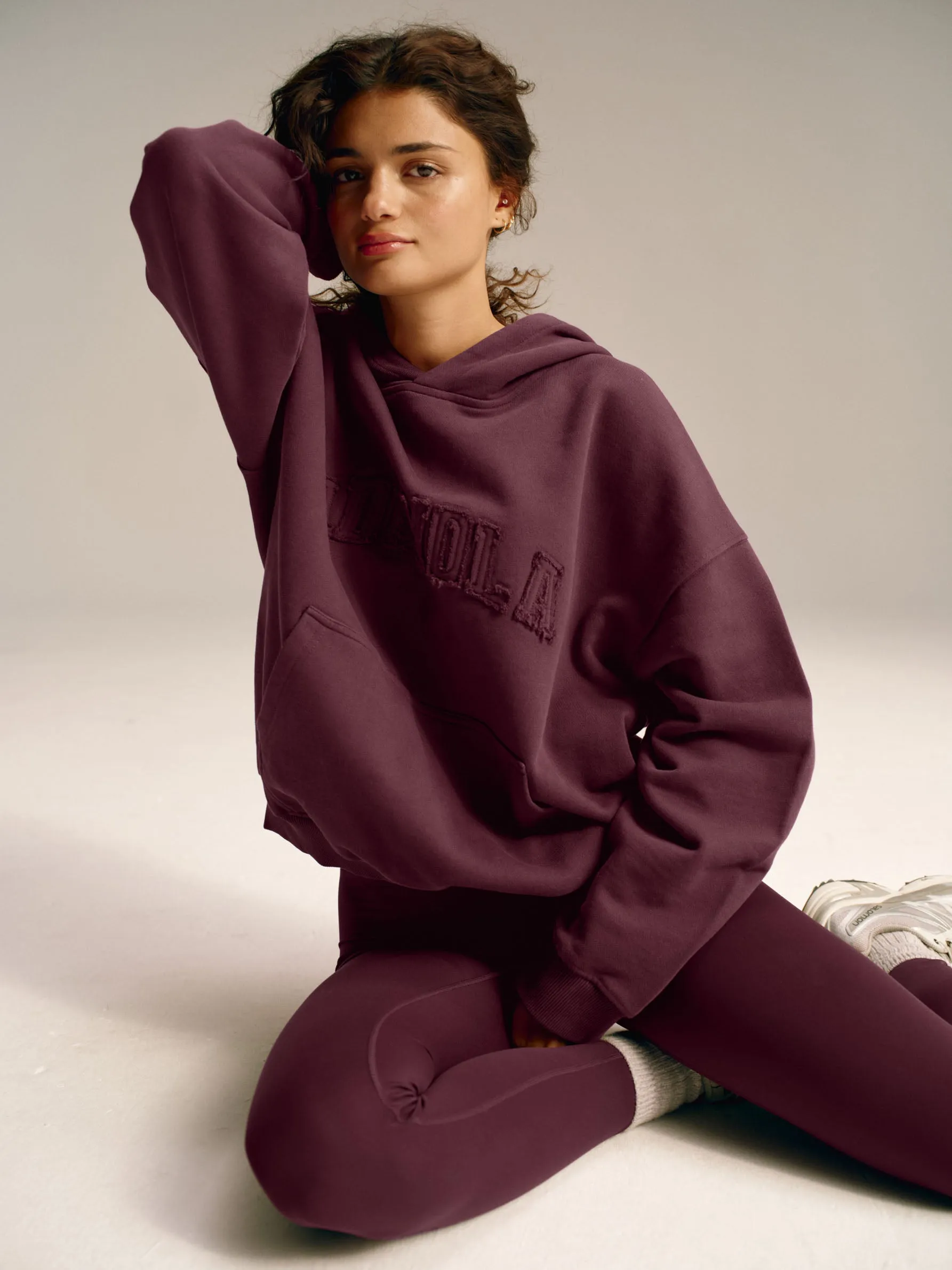 Distressed Varsity Oversized Hoodie- Dark Cherry sold by Adanola product image thumbnail 4