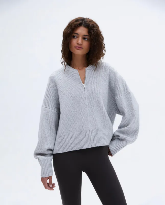 Knit Bomber Jacket - Grey Melange sold by Adanola