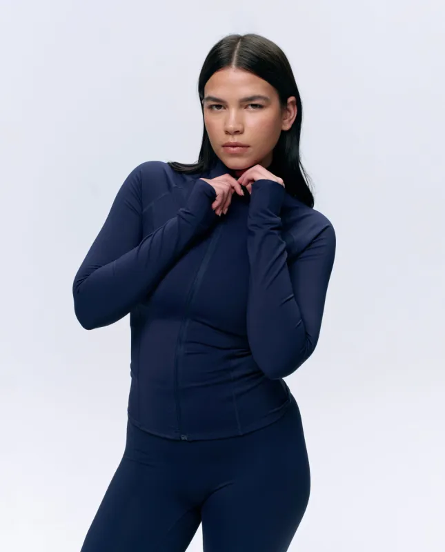 Ultimate Long Sleeve Zip Up Top - Navy Blue sold by Adanola