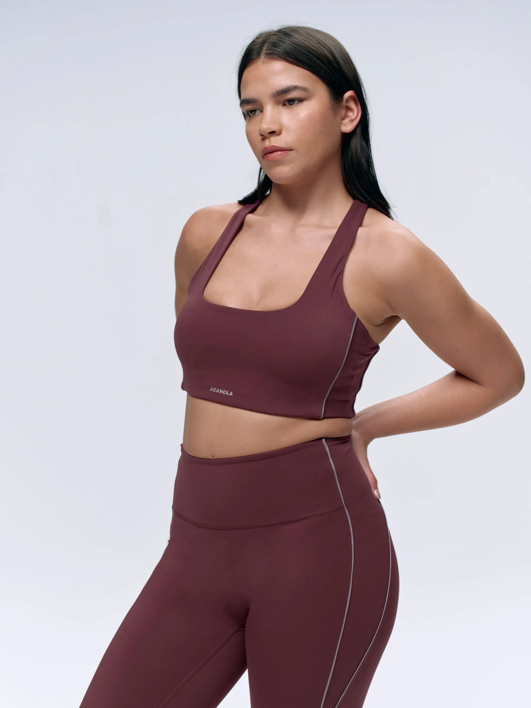 Ultimate Reflective Piping Open Back Tank Bra - Burgundy sold by Adanola